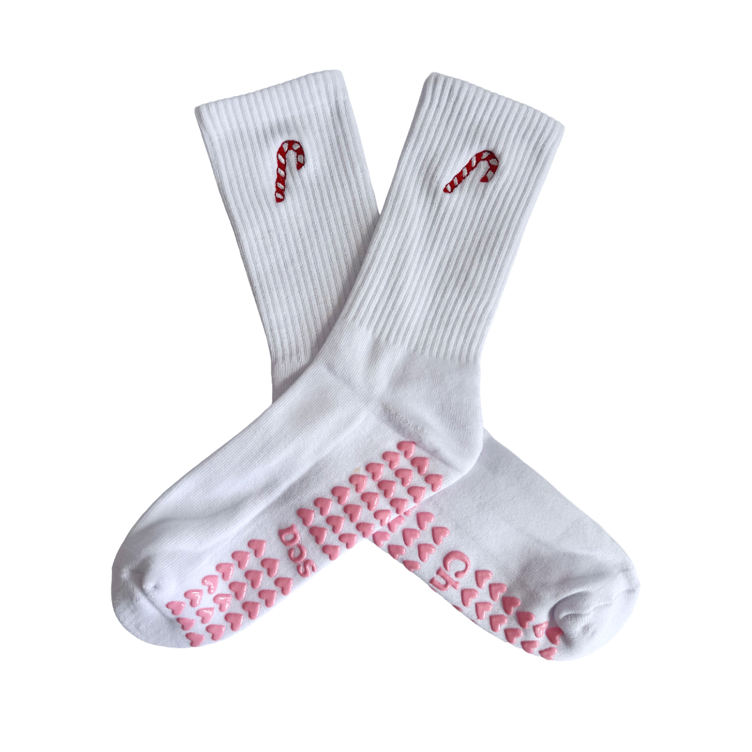 The Candy Cane Pilates Grip Socks