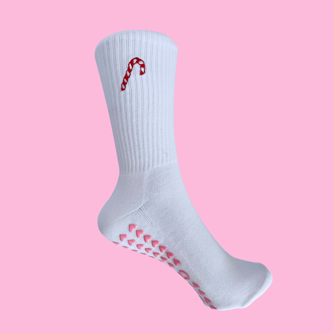 The Candy Cane Pilates Grip Socks