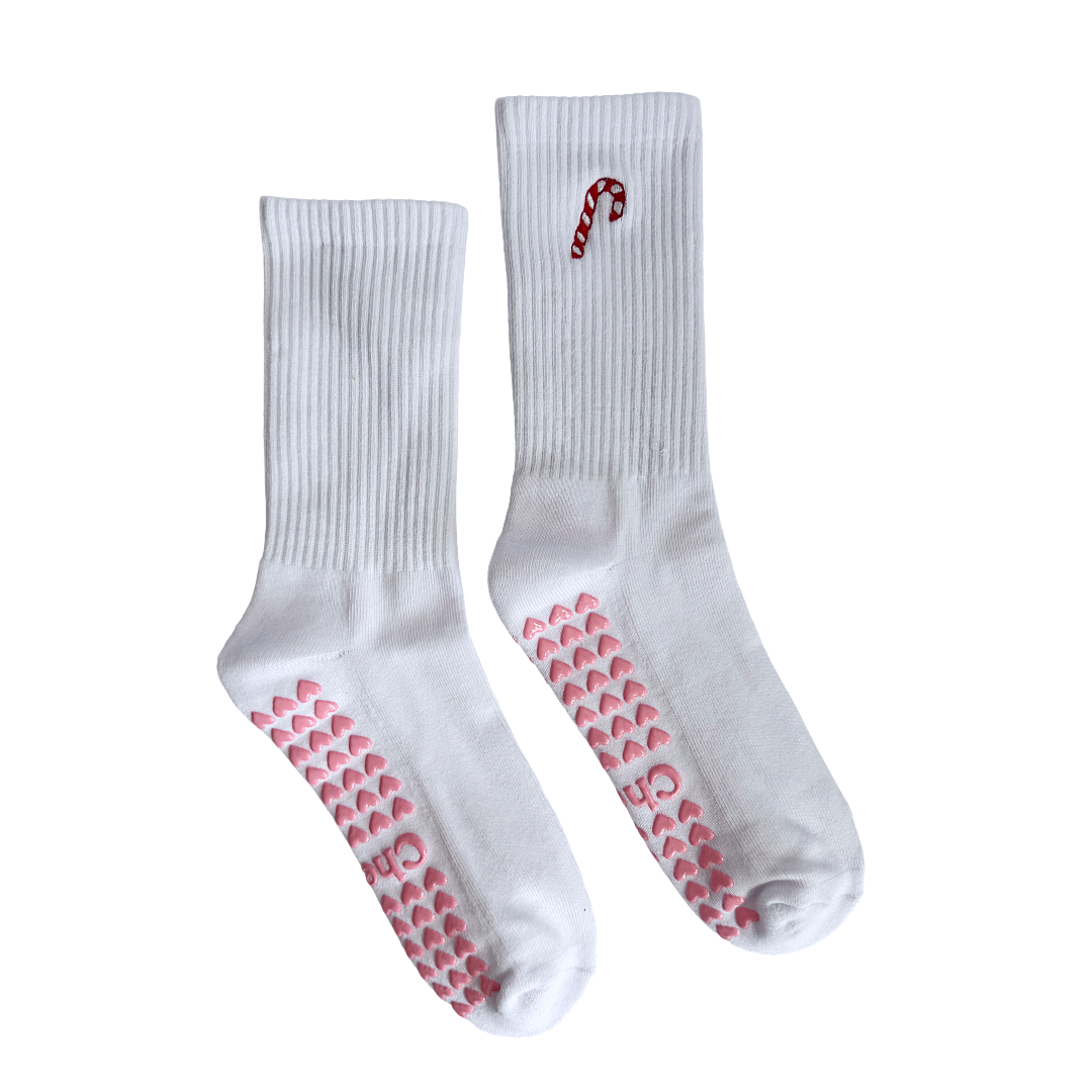 The Candy Cane Pilates Grip Socks